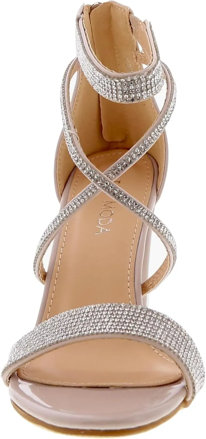 TOP Moda Rosa-66 Ankle Strap Dressy High Heel Sandal, Non-slip Sole, For Wedding, Party, Prom, Evening Wear, or Any Occasion, Sleek Style Block Heel Sandals