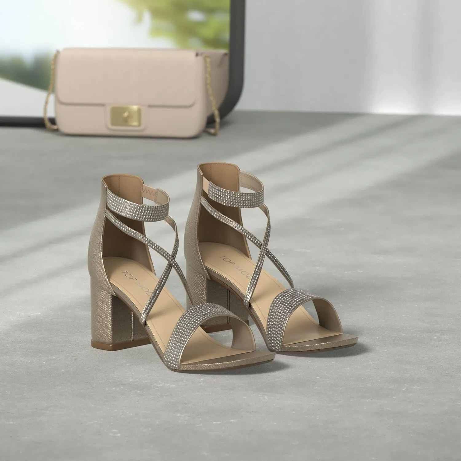 TOP Moda Rosa-66 Ankle Strap Dressy High Heel Sandal, Non-slip Sole, For Wedding, Party, Prom, Evening Wear, or Any Occasion, Sleek Style Block Heel Sandals