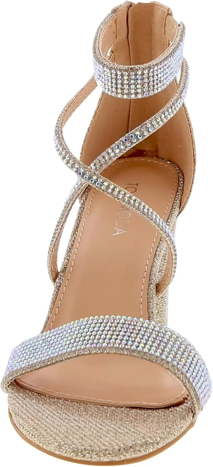 TOP Moda Rosa-66 Ankle Strap Dressy High Heel Sandal, Non-slip Sole, For Wedding, Party, Prom, Evening Wear, or Any Occasion, Sleek Style Block Heel Sandals