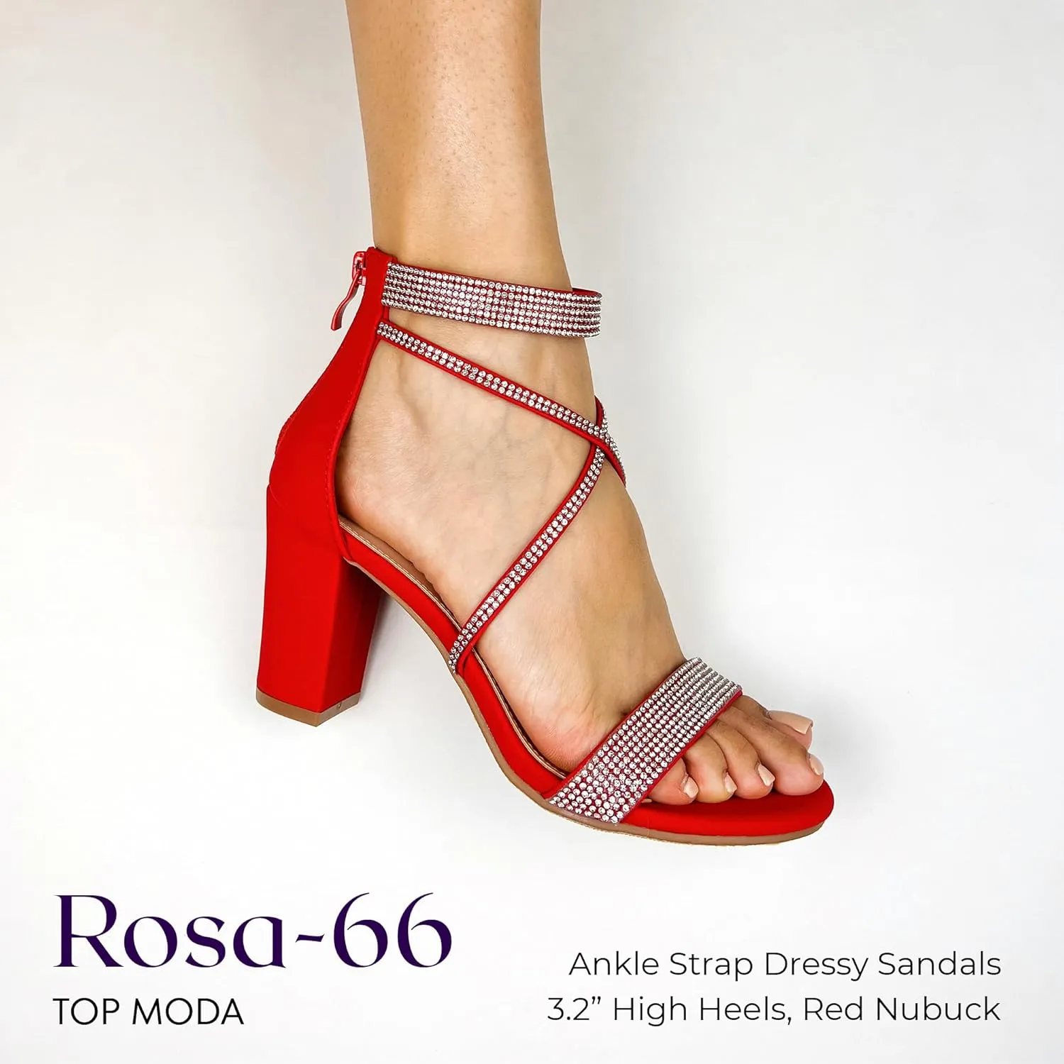 TOP Moda Rosa-66 Ankle Strap Dressy High Heel Sandal, Non-slip Sole, For Wedding, Party, Prom, Evening Wear, or Any Occasion, Sleek Style Block Heel Sandals