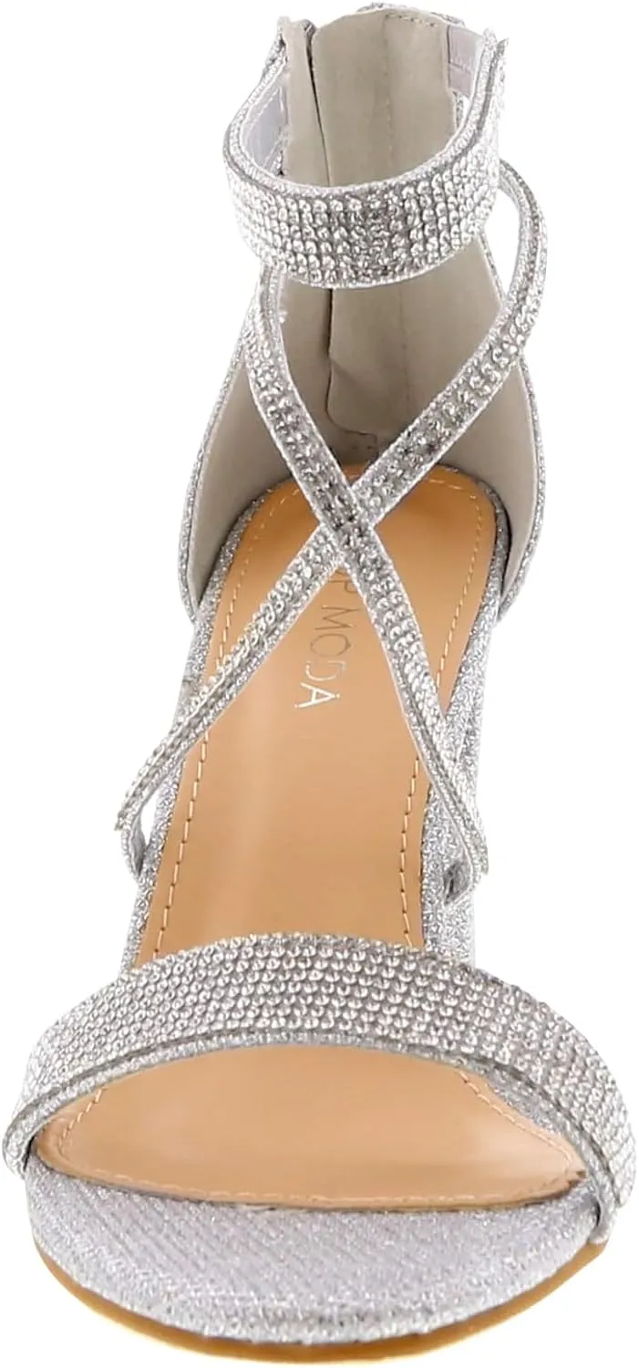 TOP Moda Rosa-66 Ankle Strap Dressy High Heel Sandal, Non-slip Sole, For Wedding, Party, Prom, Evening Wear, or Any Occasion, Sleek Style Block Heel Sandals