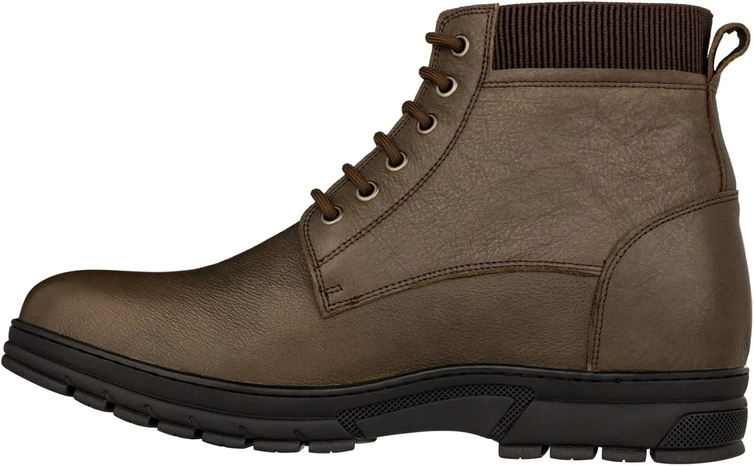 TOTO Men's Invisible Height Increasing Elevator Shoes - Chocolate Brown Pebble Grain Leather Lace-up Work Boots - 2.8 Inches Taller - K84016 - Size 8 D(M) US