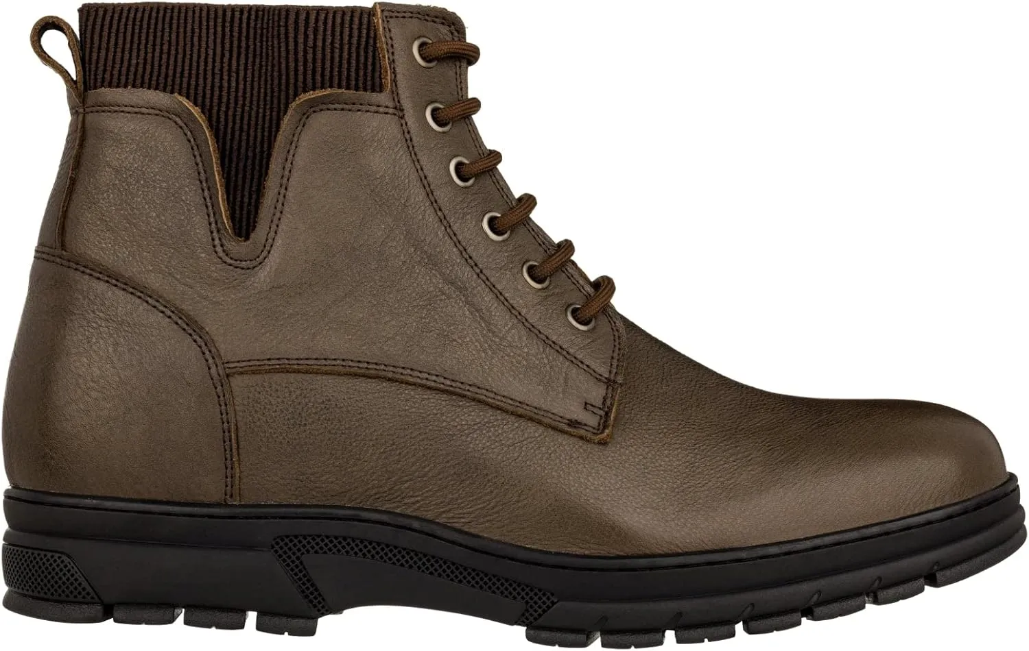 TOTO Men's Invisible Height Increasing Elevator Shoes - Chocolate Brown Pebble Grain Leather Lace-up Work Boots - 2.8 Inches Taller - K84016 - Size 8 D(M) US