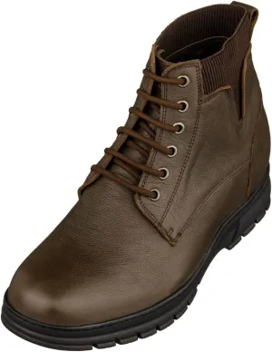 TOTO Men's Invisible Height Increasing Elevator Shoes - Chocolate Brown Pebble Grain Leather Lace-up Work Boots - 2.8 Inches Taller - K84016 - Size 8 D(M) US