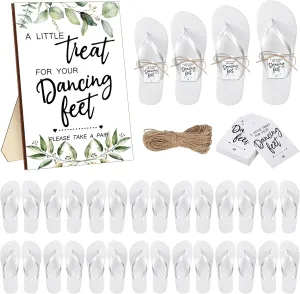 Toulite Flip Flops Bulk for Wedding Guests 52 Pair Sandal Dancing Slipper Gifts Wedding Sign 52 Tags Rope Bridal