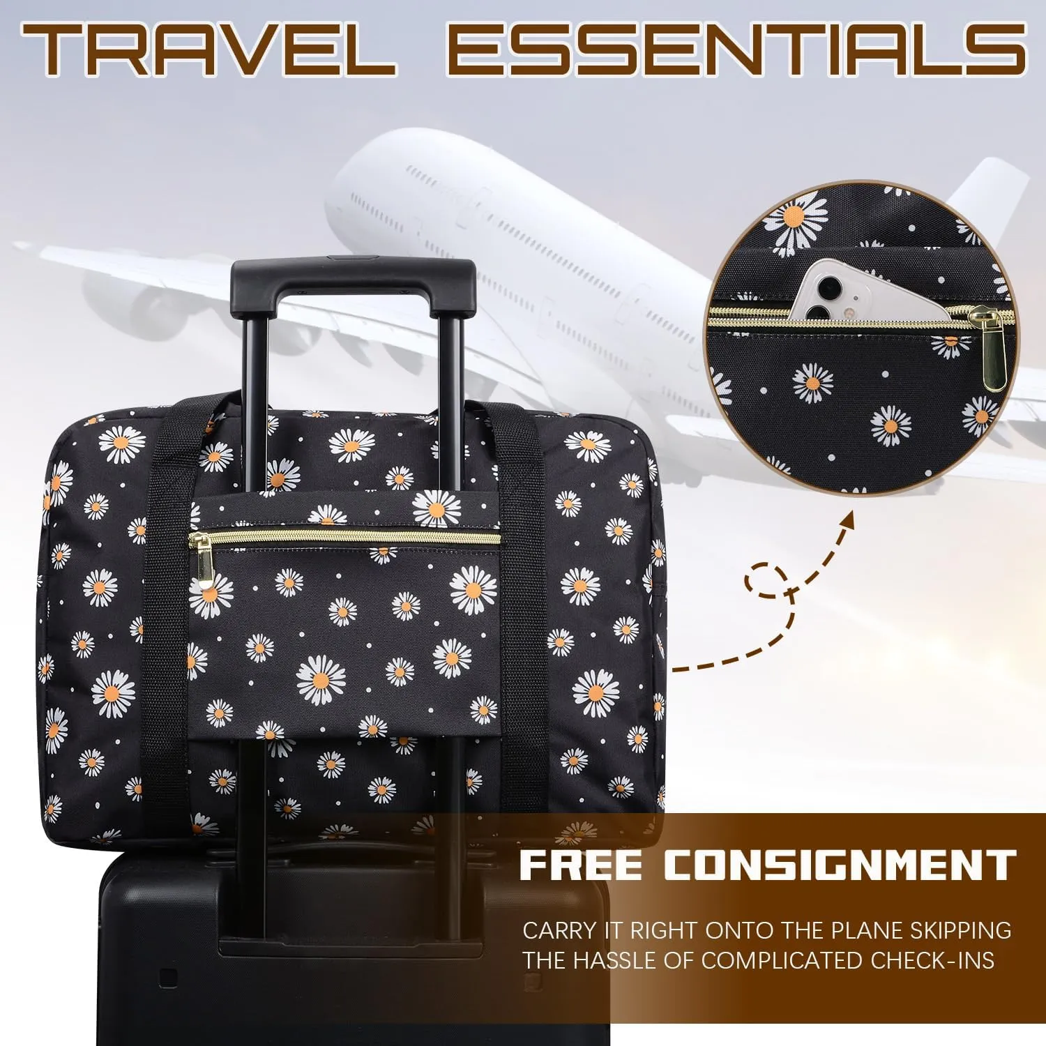 Travel Duffel Bag Foldable Weekender Overnight Bag for Men Women Lightweight Carry on Tote Bag For Spirit Airlines