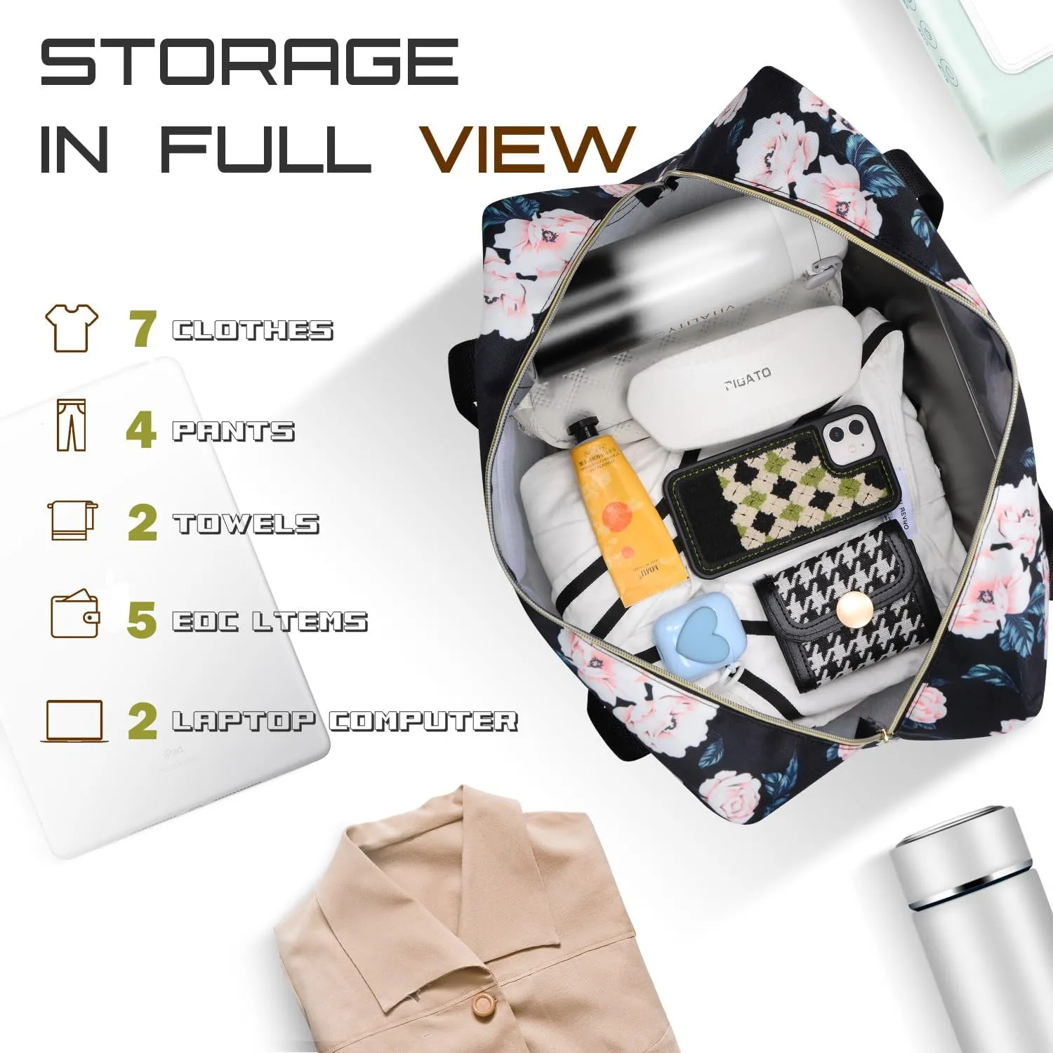 Travel Duffel Bag Foldable Weekender Overnight Bag for Men Women Lightweight Carry on Tote Bag For Spirit Airlines