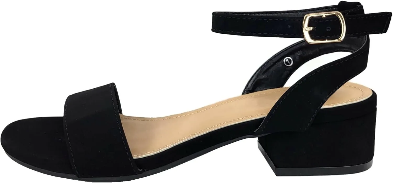 TruFox Open Toe Ankle Strap Low Block Heel Dressy Sandal