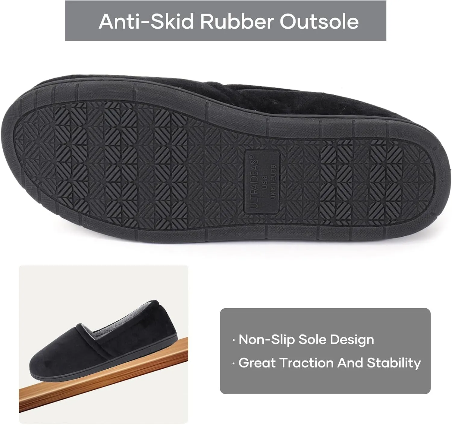 ULTRAIDEAS Women's Grace Closed Back Slippers, Memory Foam Loafer House Shoes with Rubber Sole