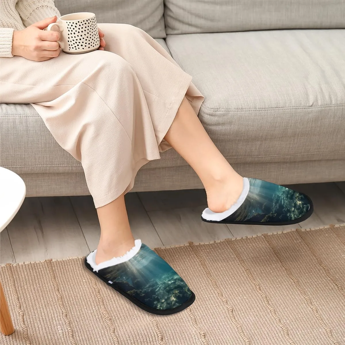 Underwater Sunshine Women's Indoor Bedroom Slippers Soft Fuzzy Slip On House Slippers for Winter Bedroom Outdoor