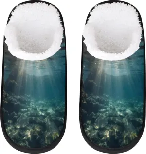 Underwater Sunshine Women's Indoor Bedroom Slippers Soft Fuzzy Slip On House Slippers for Winter Bedroom Outdoor