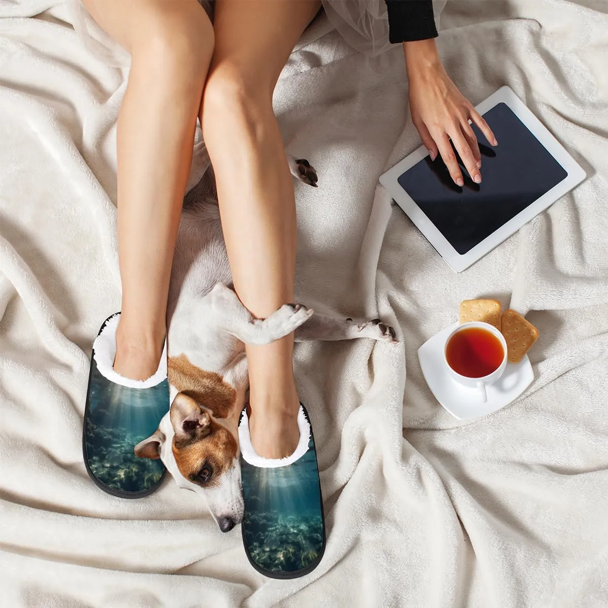 Underwater Sunshine Women's Indoor Bedroom Slippers Soft Fuzzy Slip On House Slippers for Winter Bedroom Outdoor