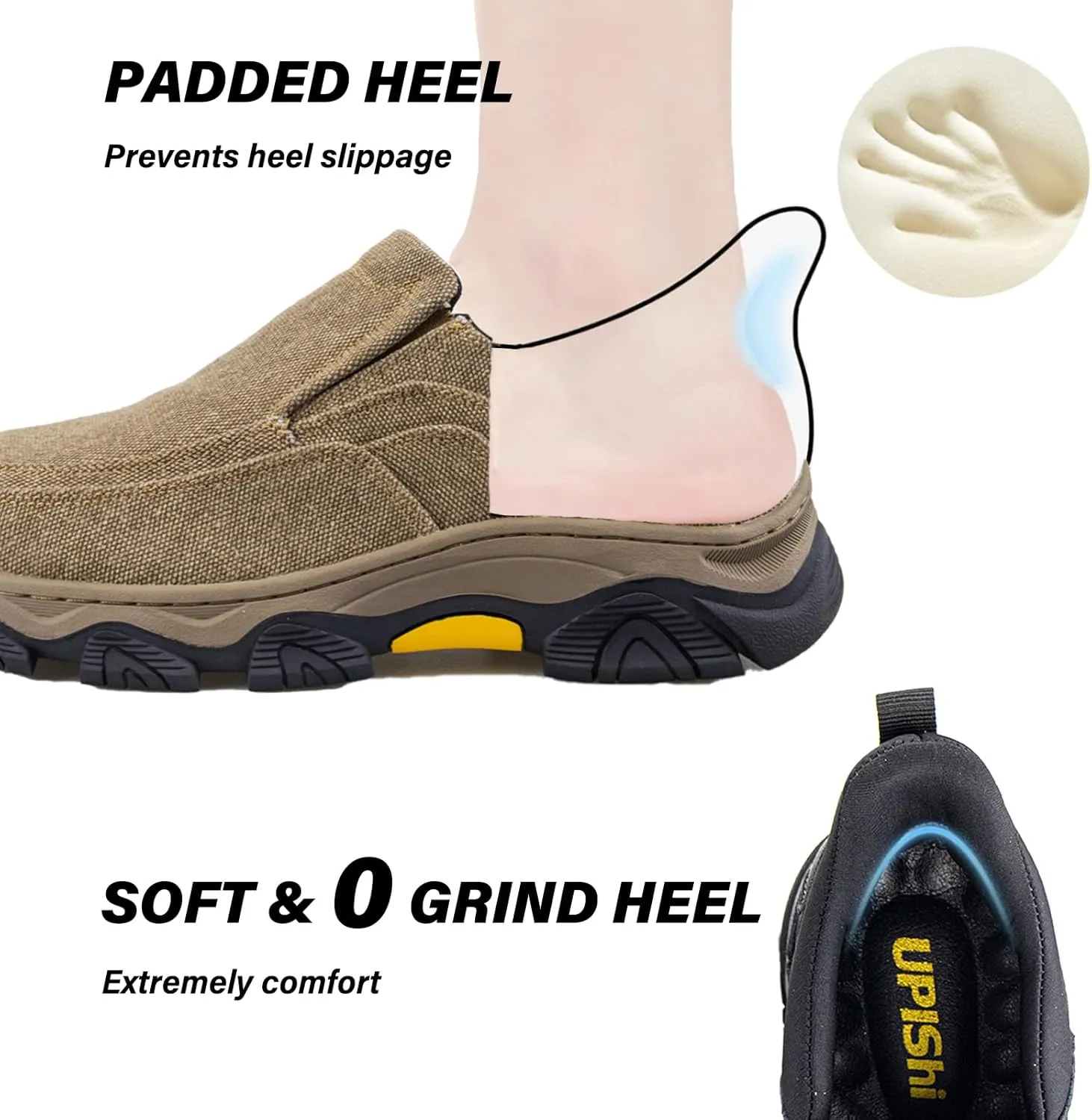 UPIShi Men's Hands Free Slip On Walking Loafer Slip-ins Casual Canvas Lightweight Indoor Outdoor Cushioning Shoes