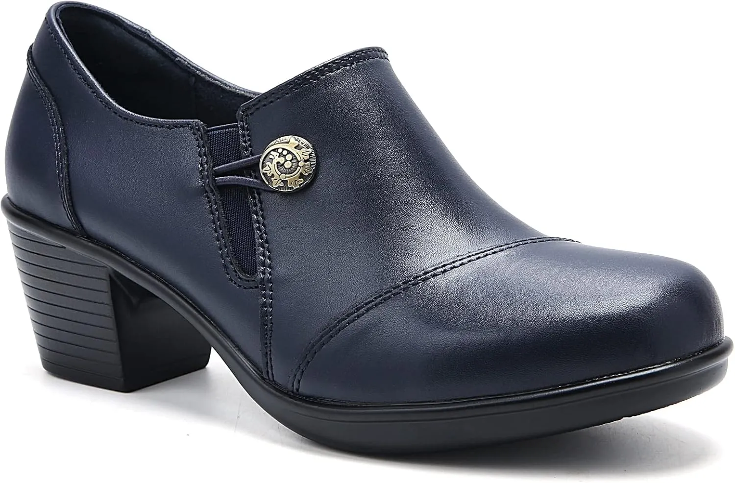 UZB Women's Slip-On Loafer Zip Leather Pump Shoes