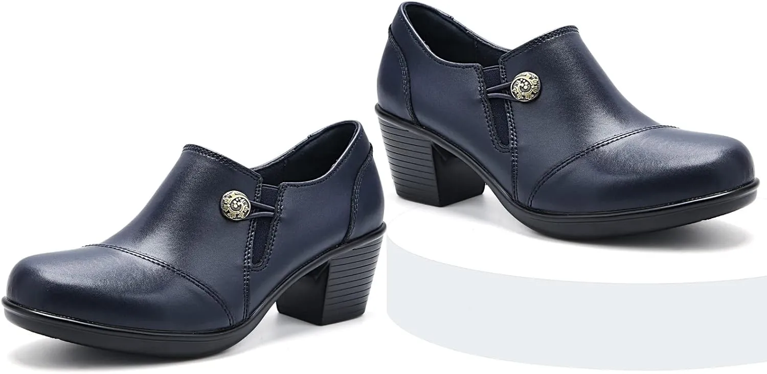 UZB Women's Slip-On Loafer Zip Leather Pump Shoes