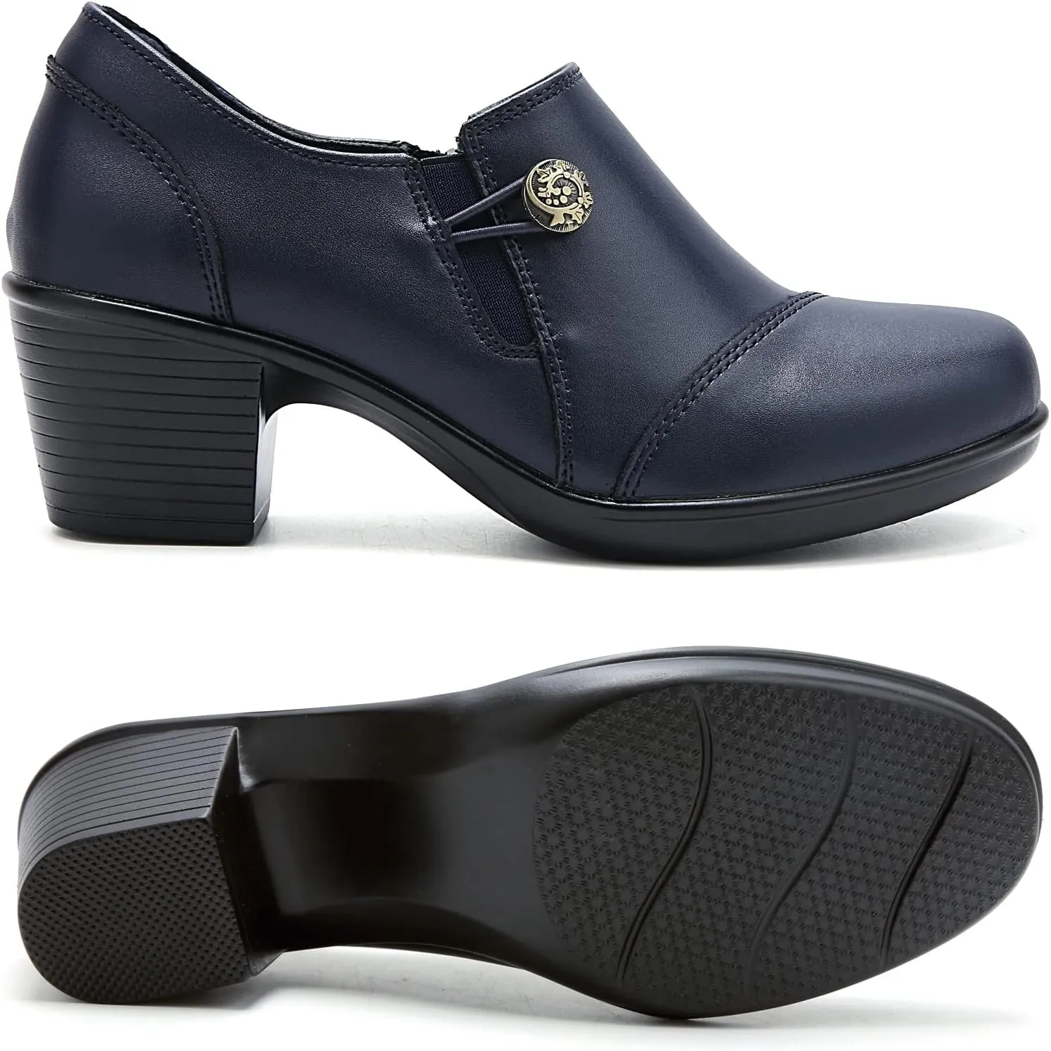 UZB Women's Slip-On Loafer Zip Leather Pump Shoes