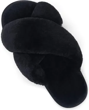 Vepose Women's 801 Cross Band Slippers, Soft Plush Furry Open Toe Fur Slides, Fuzzy Fluffy Slip on House Shoes Indoor Outdoor Slippers