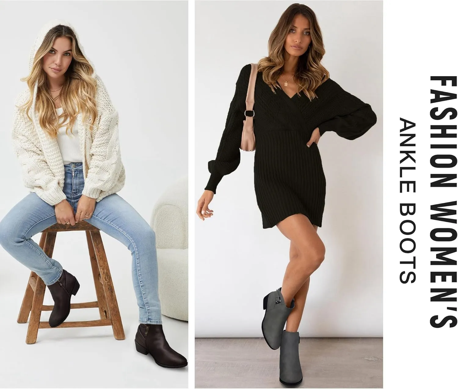 Vepose Women's Short Ankle Boots Low Heel, Western Cutout Perforated Booties