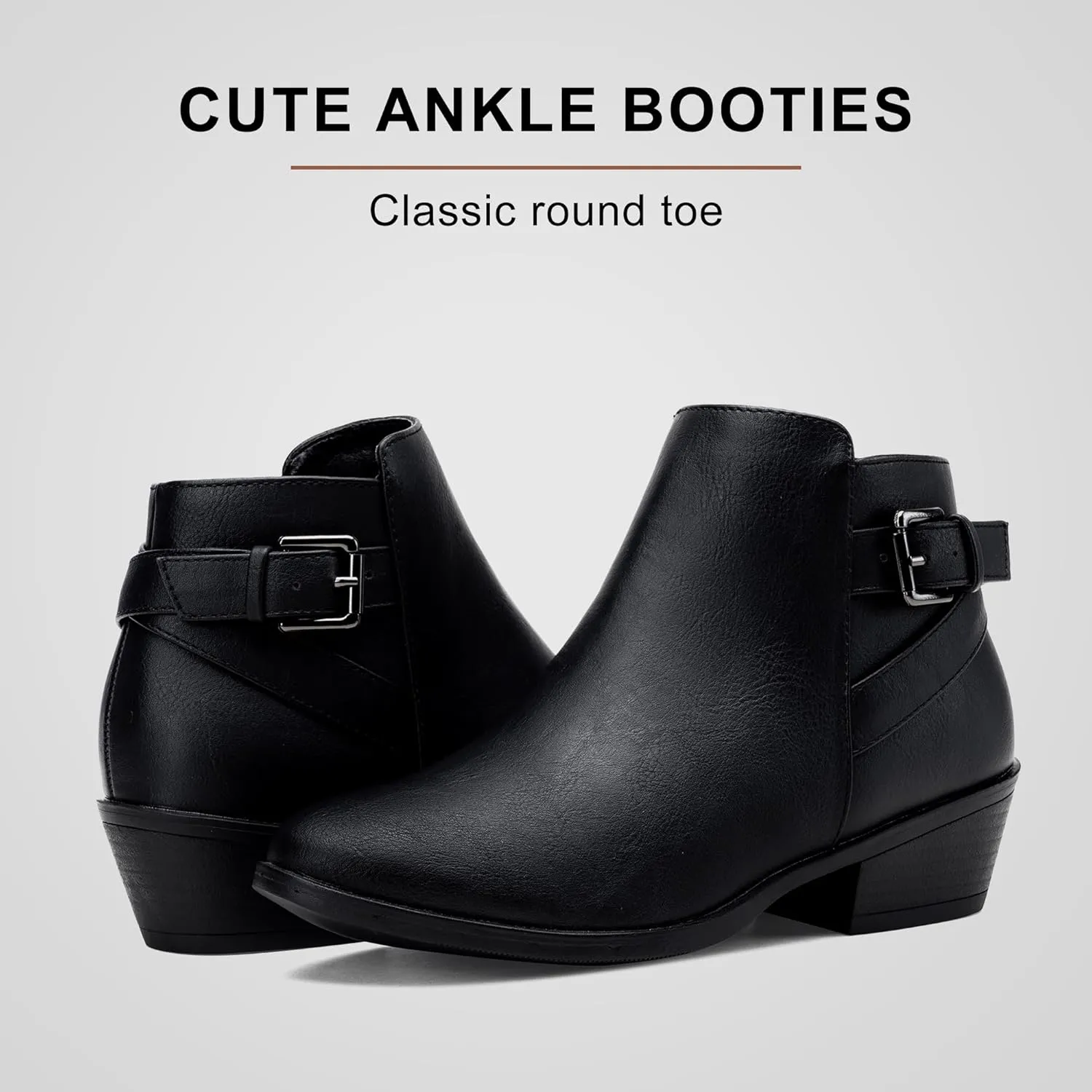 Vepose Women's Short Ankle Boots Low Heel, Western Cutout Perforated Booties