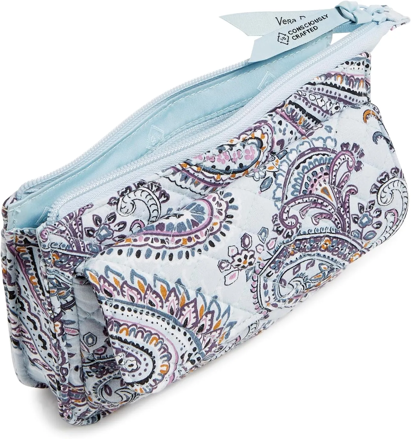 Vera Bradley Women's Cotton Wallet Crossbody Purse with RFID Protection, Soft Sky Paisley, One Size