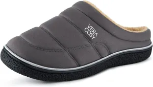 VeraCosy Men's Quilted Slip-on Slippers Technical-cloth Soft Fuzzy Comfy Non-slip Campground Style House Shoes