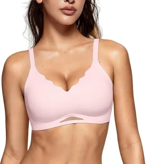 Vertvie Bras for Women Wireless Comfortable Push Up Bra Scalloped Seamless Full Coverage No Underwire Supportive T Shirt Bras