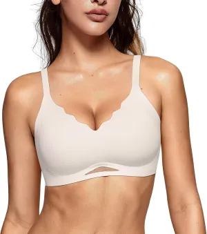 Vertvie Bras for Women Wireless Comfortable Push Up Bra Scalloped Seamless Full Coverage No Underwire Supportive T Shirt Bras