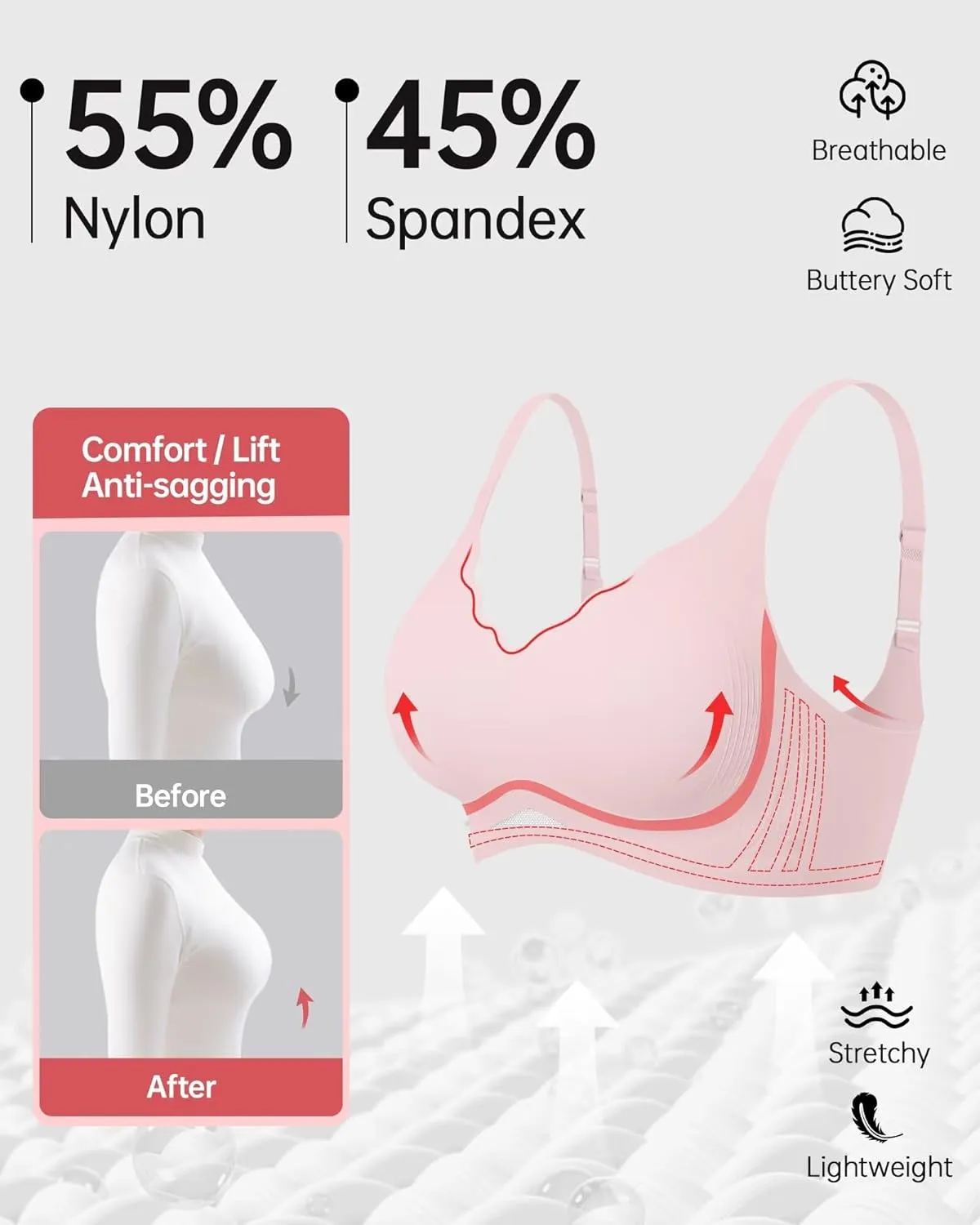 Vertvie Bras for Women Wireless Comfortable Push Up Bra Scalloped Seamless Full Coverage No Underwire Supportive T Shirt Bras