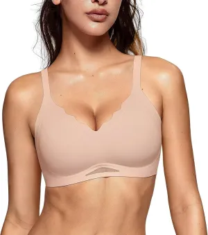 Vertvie Bras for Women Wireless Comfortable Push Up Bra Scalloped Seamless Full Coverage No Underwire Supportive T Shirt Bras