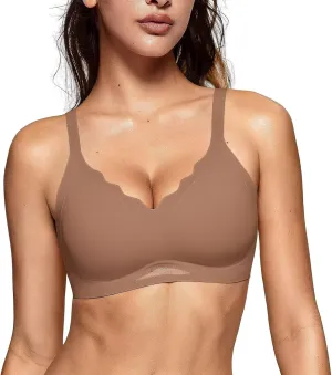 Vertvie Bras for Women Wireless Comfortable Push Up Bra Scalloped Seamless Full Coverage No Underwire Supportive T Shirt Bras