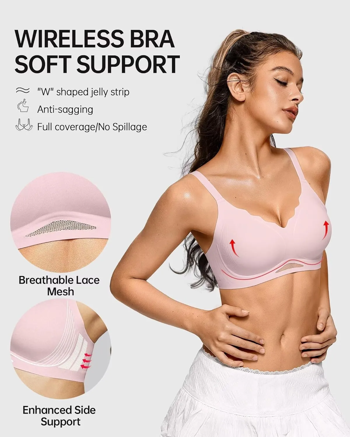 Vertvie Bras for Women Wireless Comfortable Push Up Bra Scalloped Seamless Full Coverage No Underwire Supportive T Shirt Bras