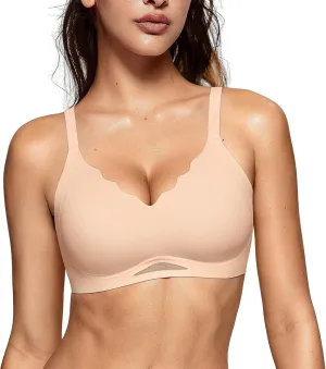 Vertvie Bras for Women Wireless Comfortable Push Up Bra Scalloped Seamless Full Coverage No Underwire Supportive T Shirt Bras