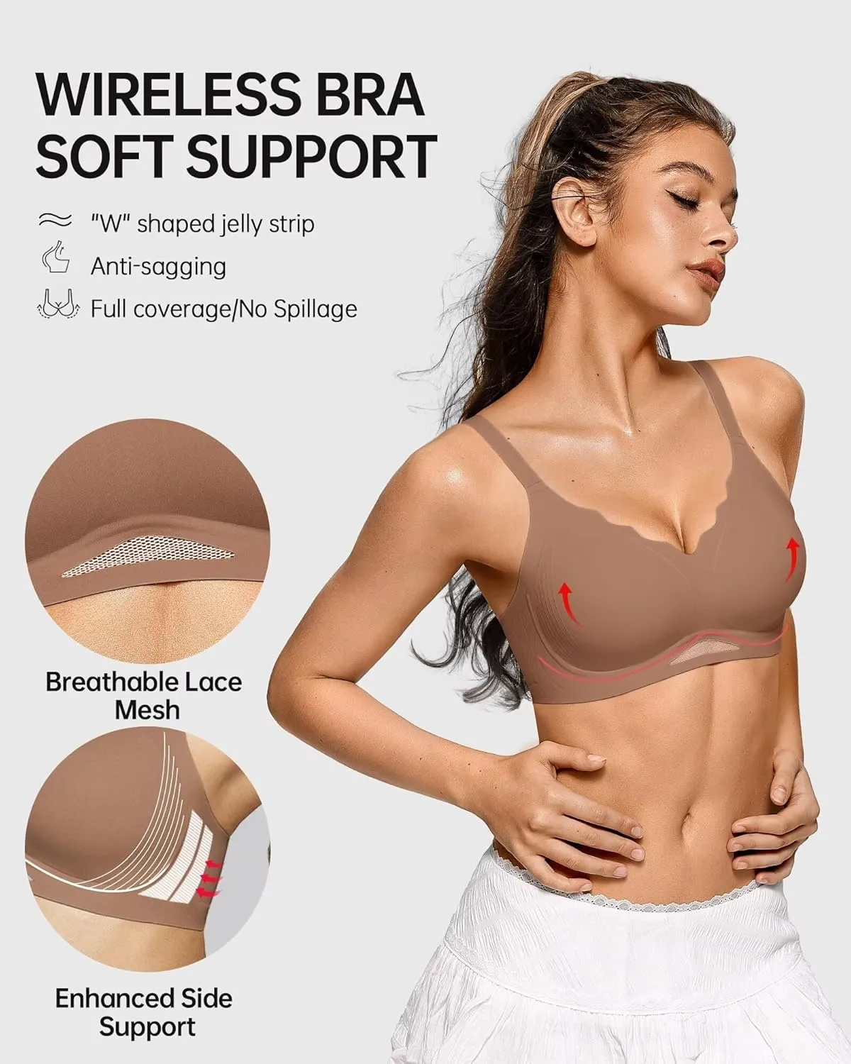 Vertvie Bras for Women Wireless Comfortable Push Up Bra Scalloped Seamless Full Coverage No Underwire Supportive T Shirt Bras