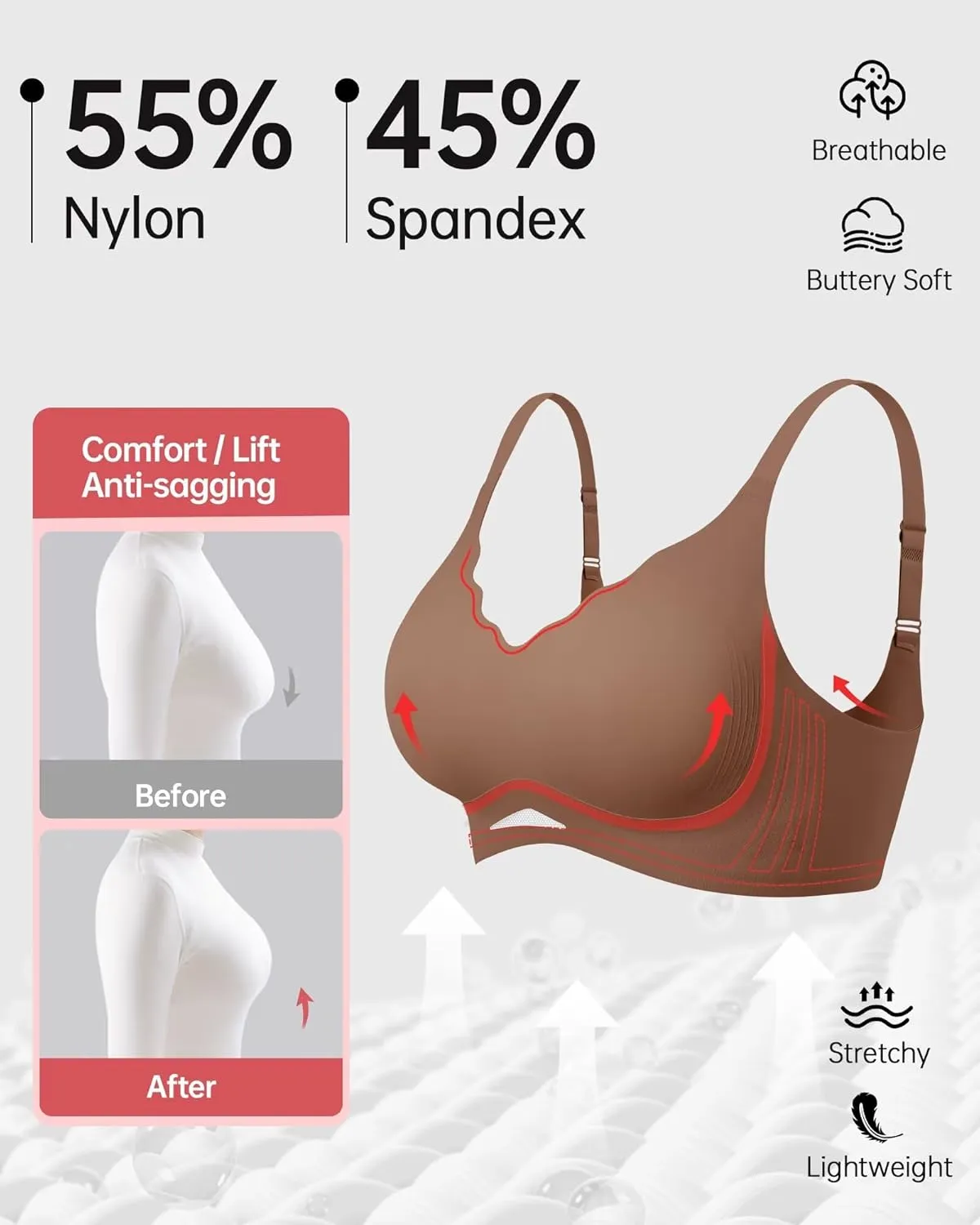 Vertvie Bras for Women Wireless Comfortable Push Up Bra Scalloped Seamless Full Coverage No Underwire Supportive T Shirt Bras