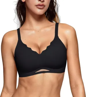 Vertvie Bras for Women Wireless Comfortable Push Up Bra Scalloped Seamless Full Coverage No Underwire Supportive T Shirt Bras