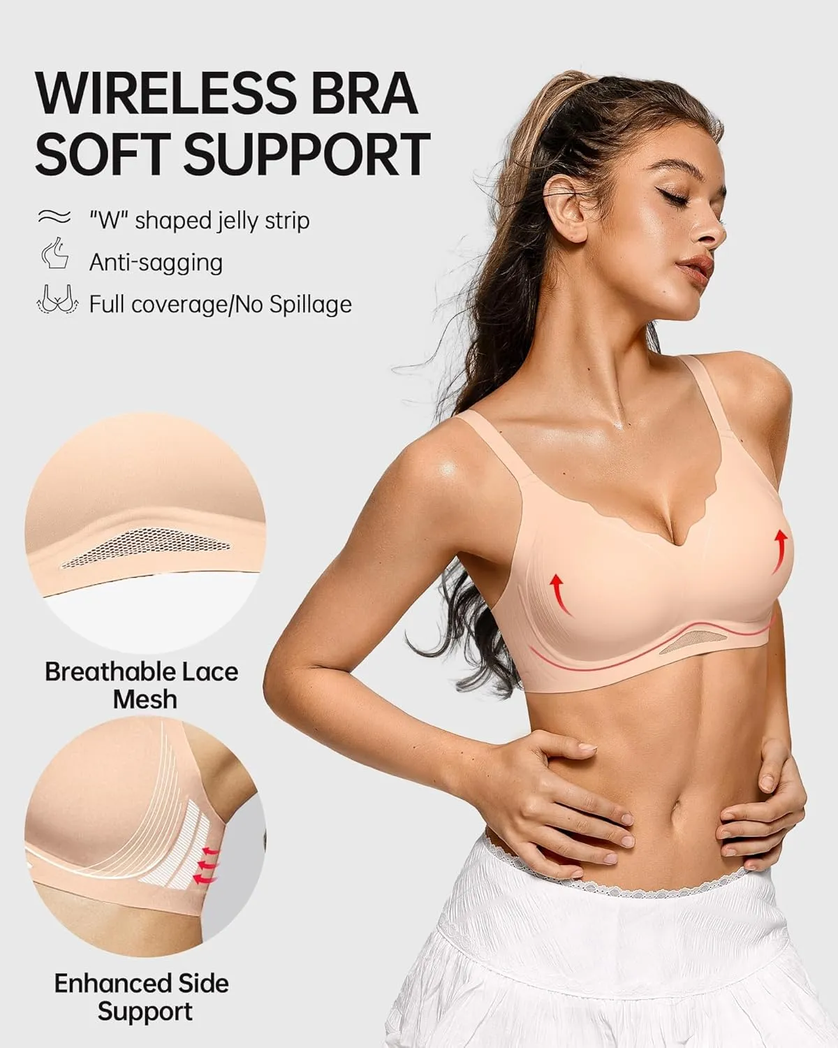 Vertvie Bras for Women Wireless Comfortable Push Up Bra Scalloped Seamless Full Coverage No Underwire Supportive T Shirt Bras