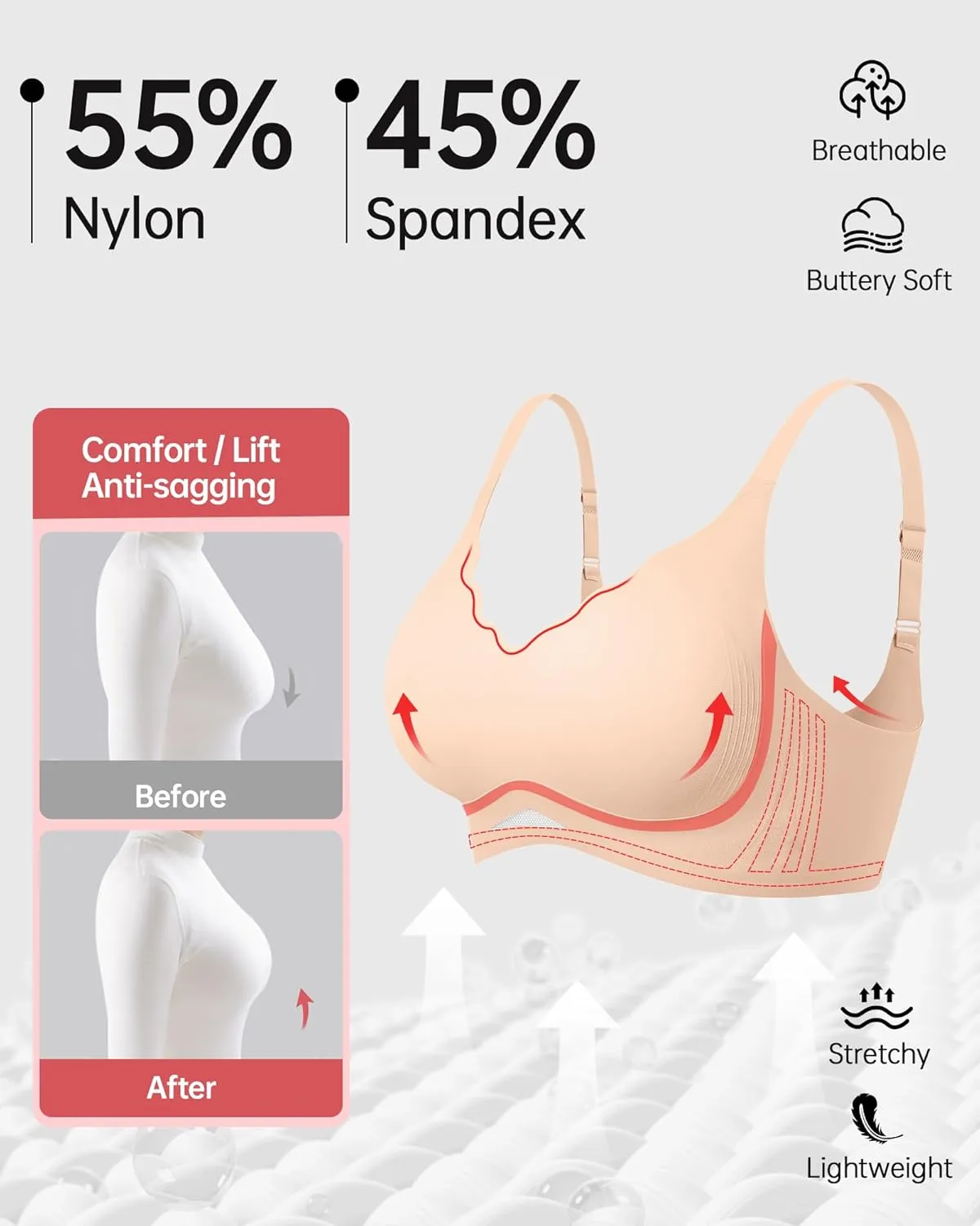 Vertvie Bras for Women Wireless Comfortable Push Up Bra Scalloped Seamless Full Coverage No Underwire Supportive T Shirt Bras