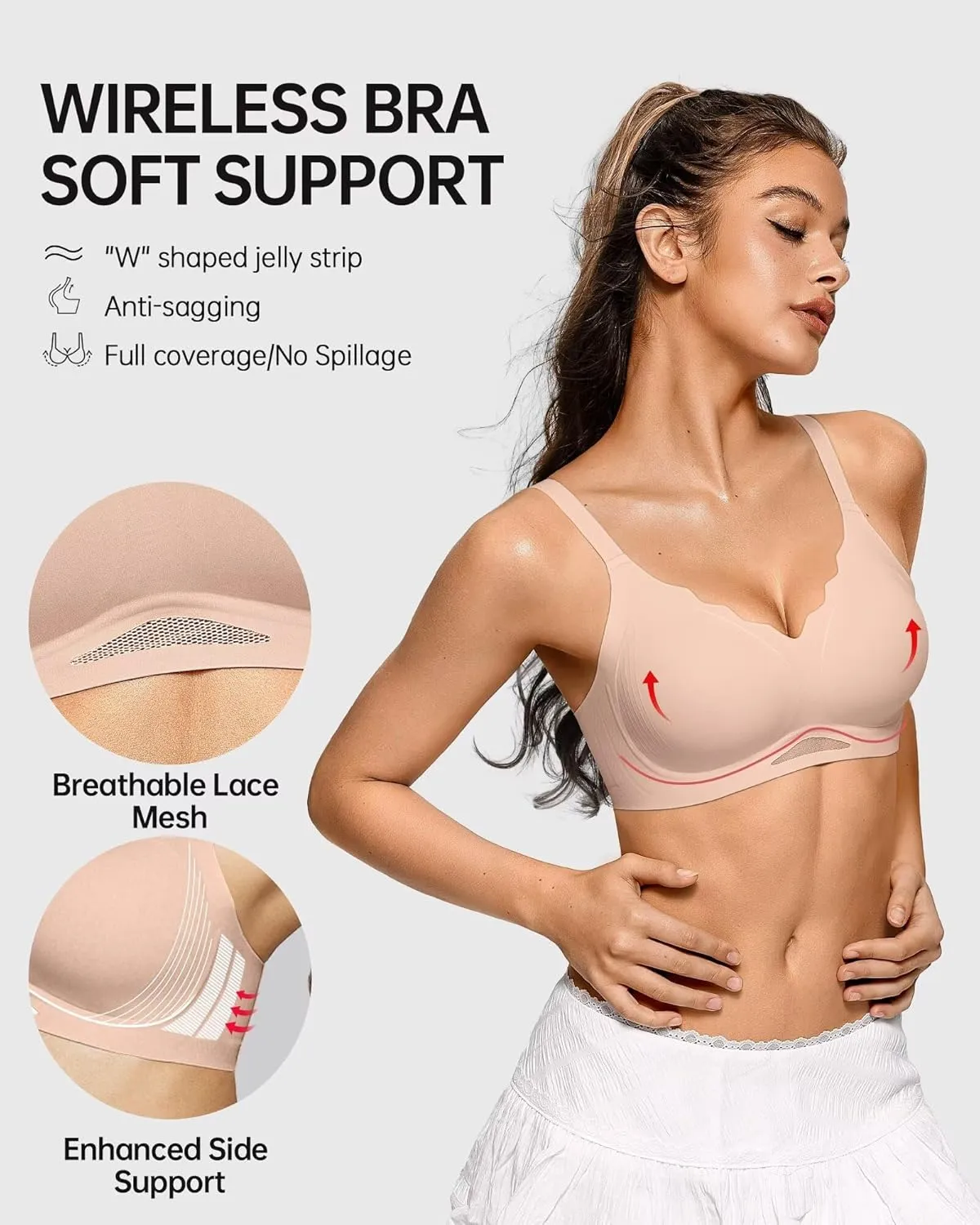 Vertvie Bras for Women Wireless Comfortable Push Up Bra Scalloped Seamless Full Coverage No Underwire Supportive T Shirt Bras