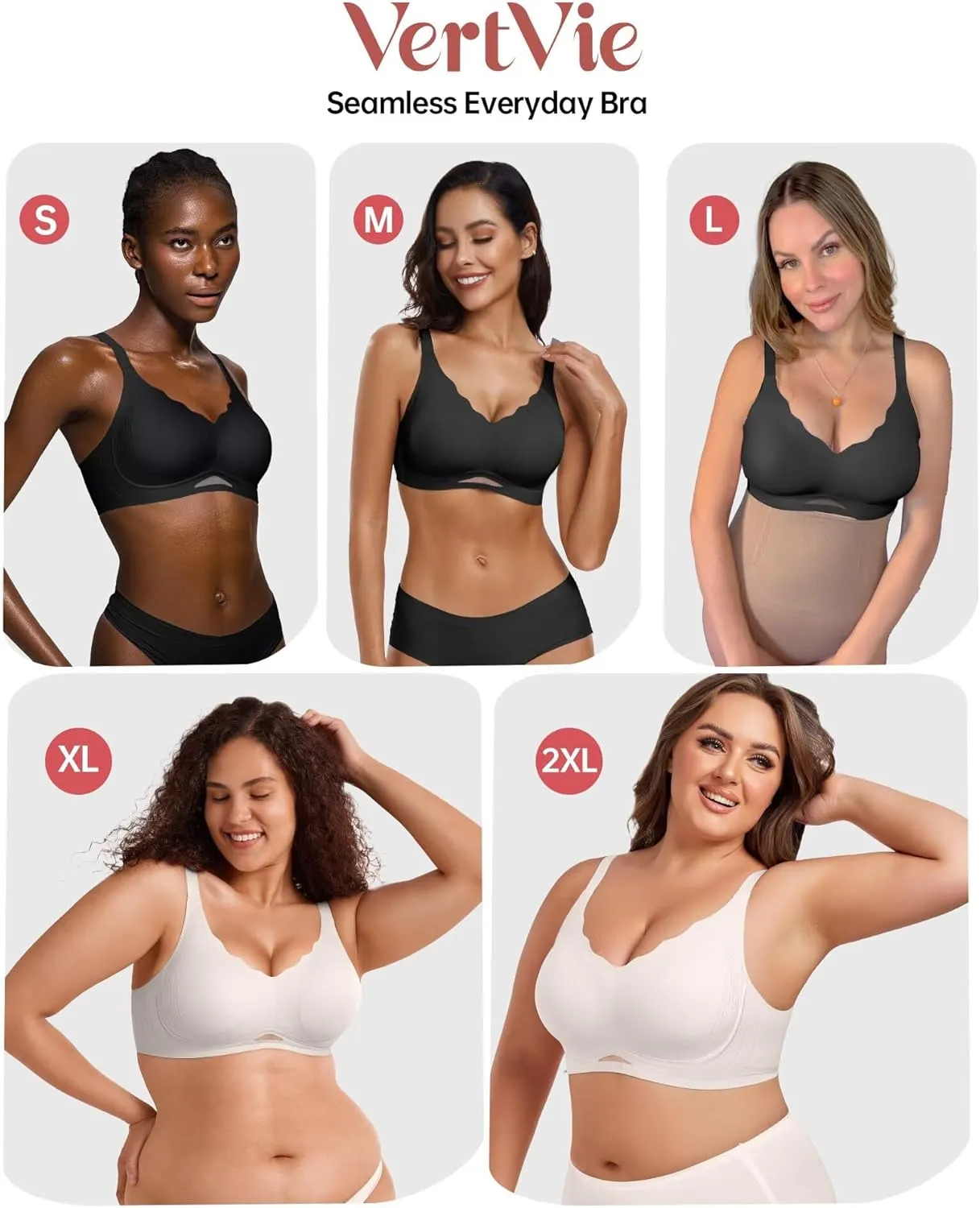 Vertvie Bras for Women Wireless Comfortable Push Up Bra Scalloped Seamless Full Coverage No Underwire Supportive T Shirt Bras