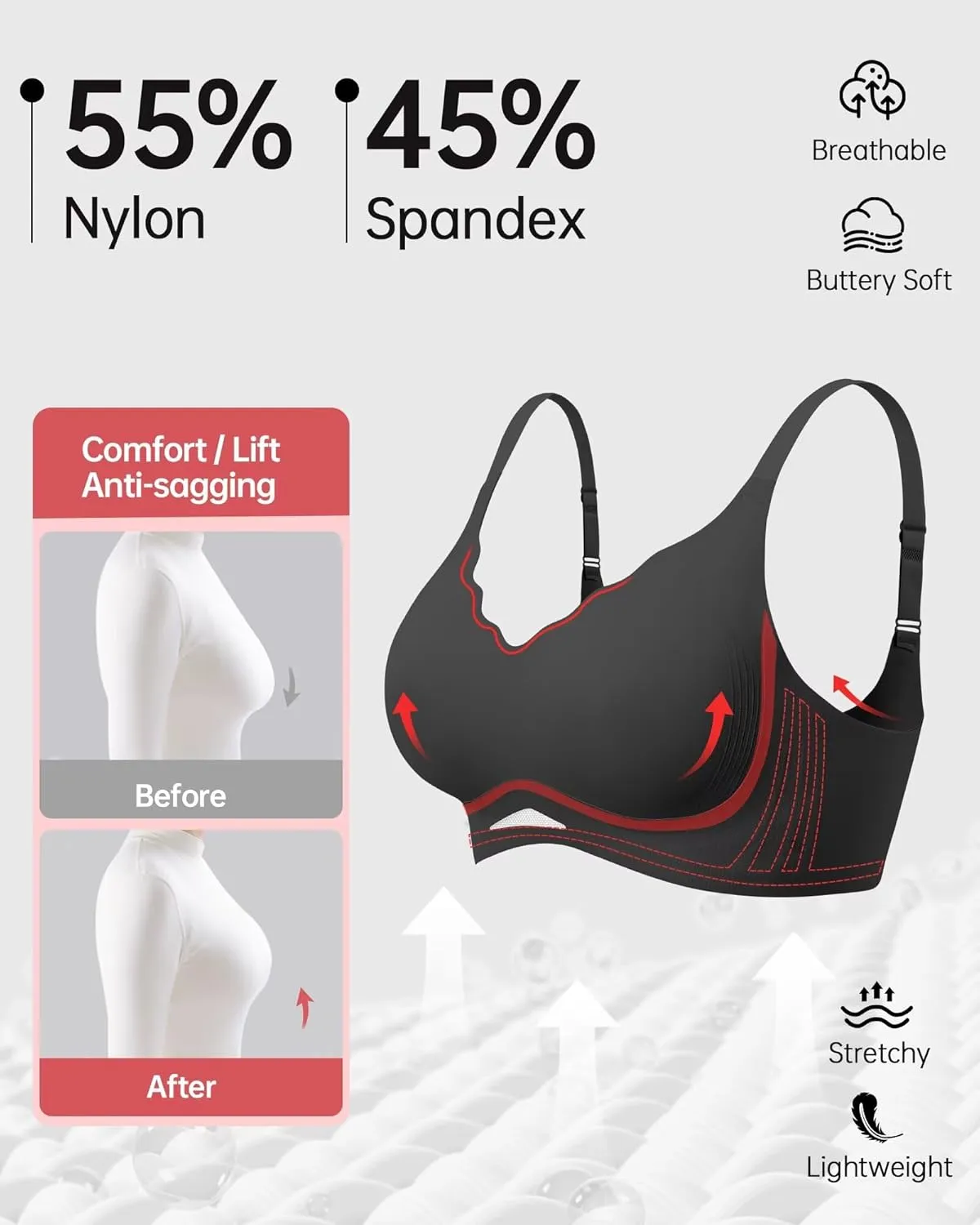 Vertvie Bras for Women Wireless Comfortable Push Up Bra Scalloped Seamless Full Coverage No Underwire Supportive T Shirt Bras