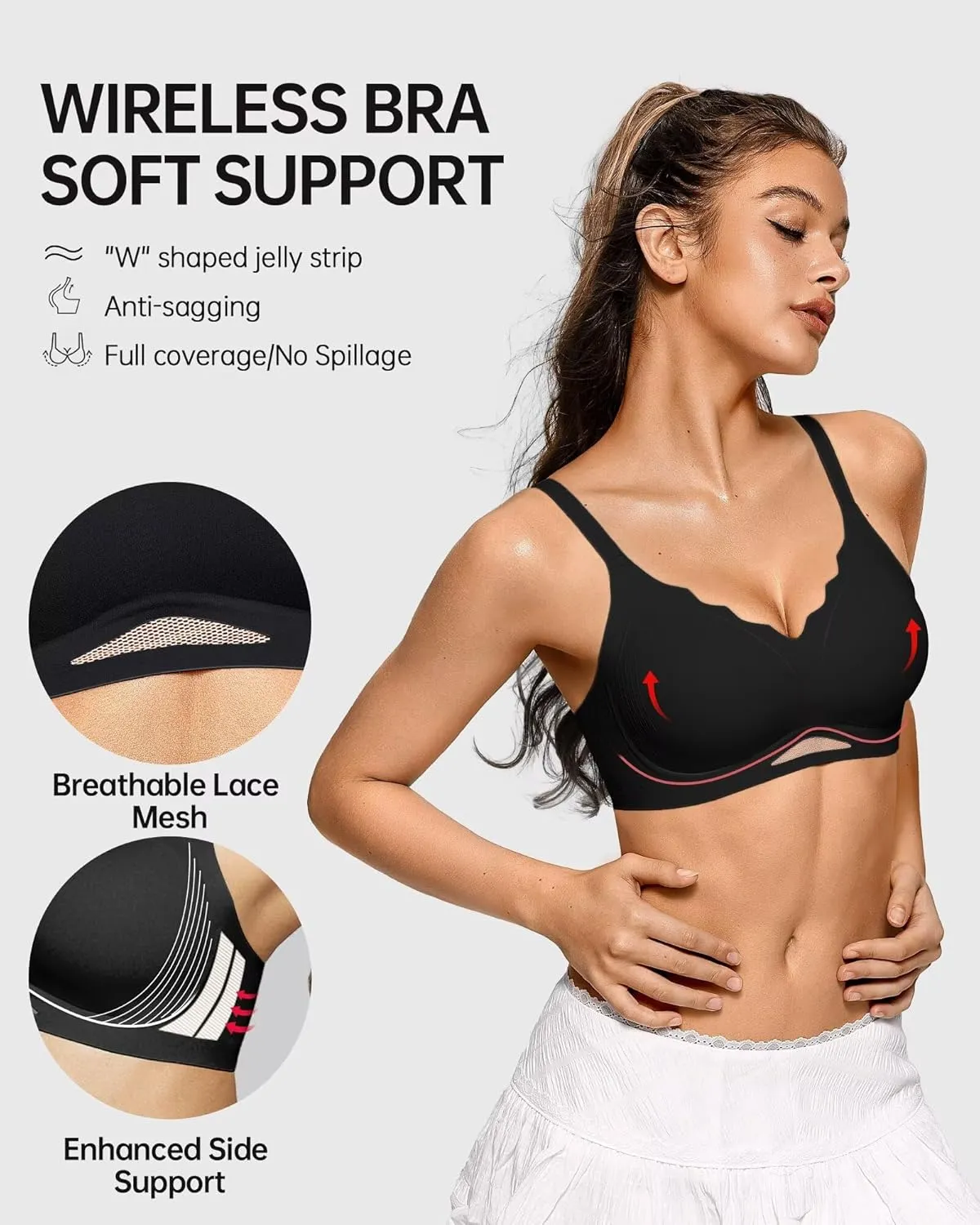 Vertvie Bras for Women Wireless Comfortable Push Up Bra Scalloped Seamless Full Coverage No Underwire Supportive T Shirt Bras