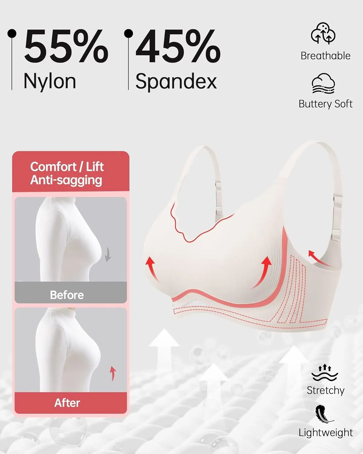 Vertvie Bras for Women Wireless Comfortable Push Up Bra Scalloped Seamless Full Coverage No Underwire Supportive T Shirt Bras