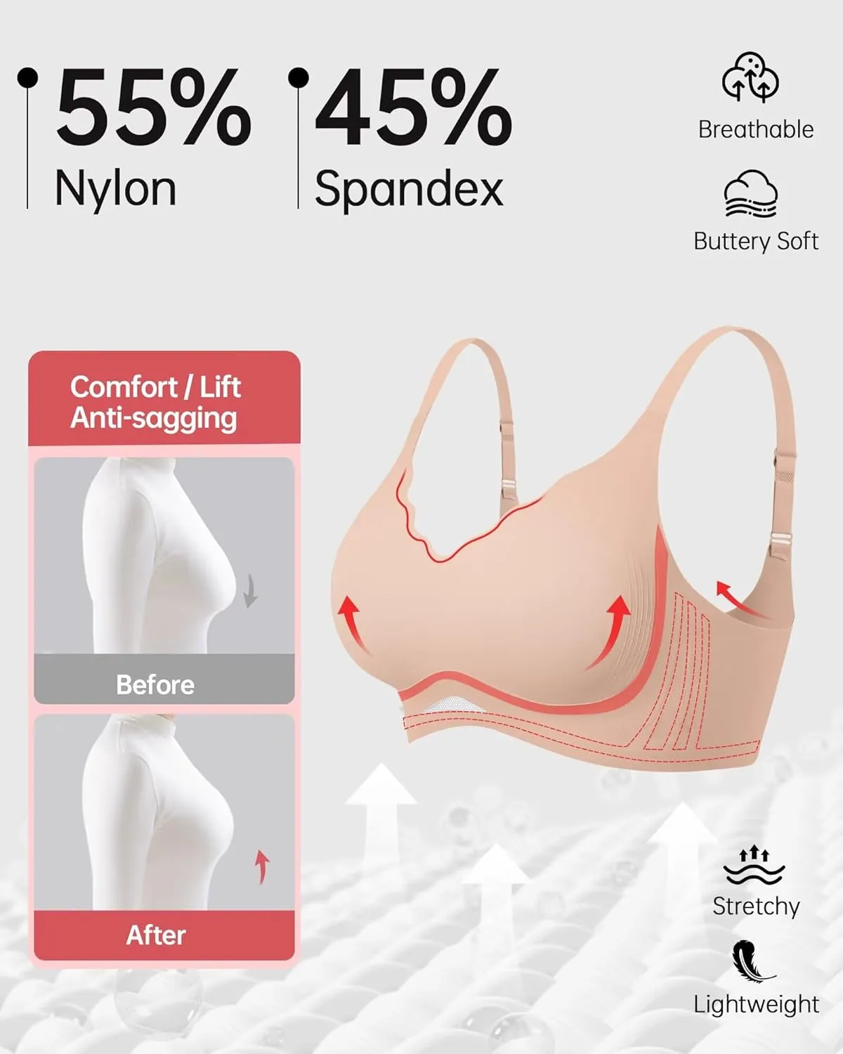 Vertvie Bras for Women Wireless Comfortable Push Up Bra Scalloped Seamless Full Coverage No Underwire Supportive T Shirt Bras