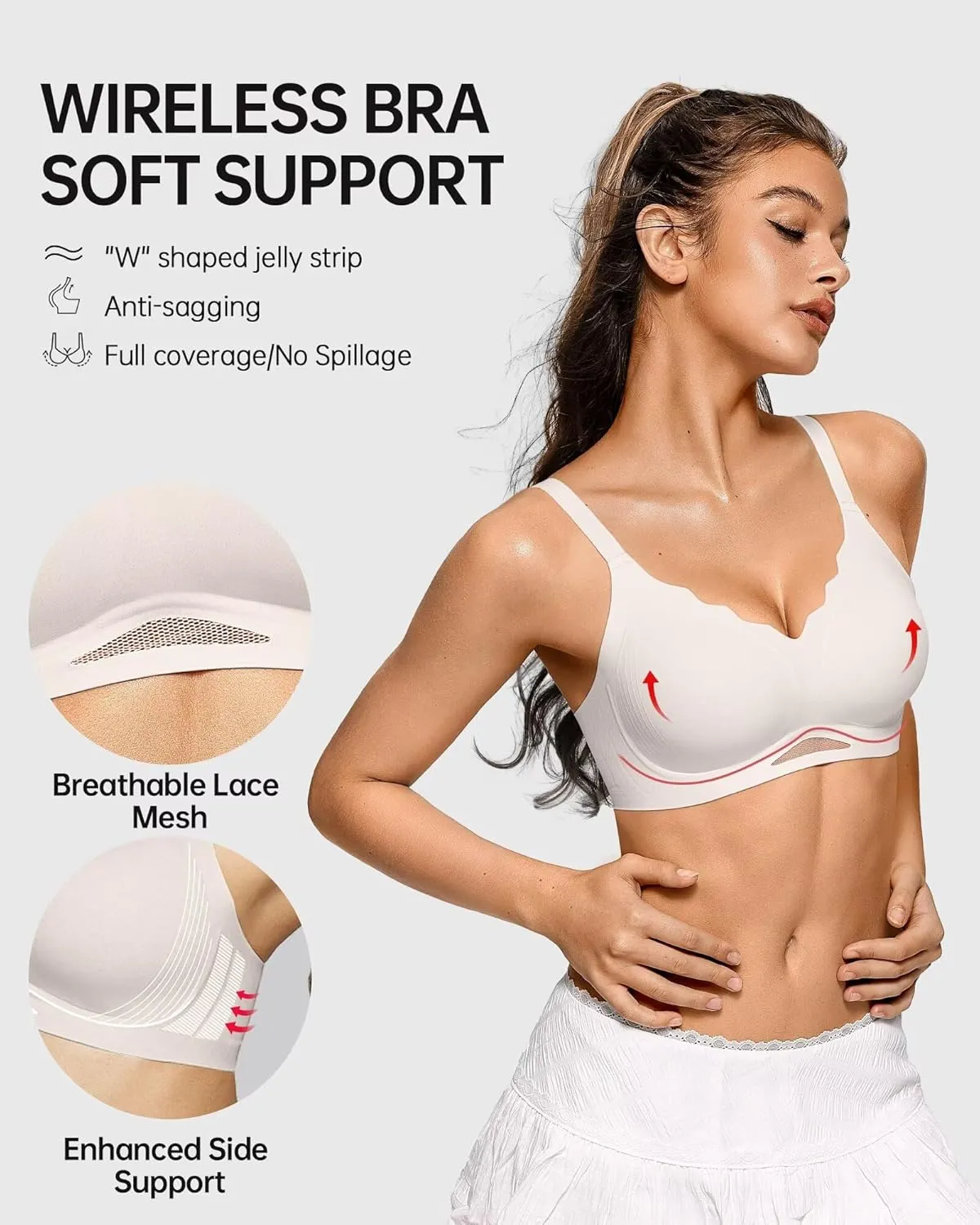 Vertvie Bras for Women Wireless Comfortable Push Up Bra Scalloped Seamless Full Coverage No Underwire Supportive T Shirt Bras