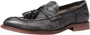 Vintage Tassel Loafers， Mens Manual Slip-On Urban Walking Moccasin Comfortable Leather Shoes,Black- 41/UK 7.5/US 8