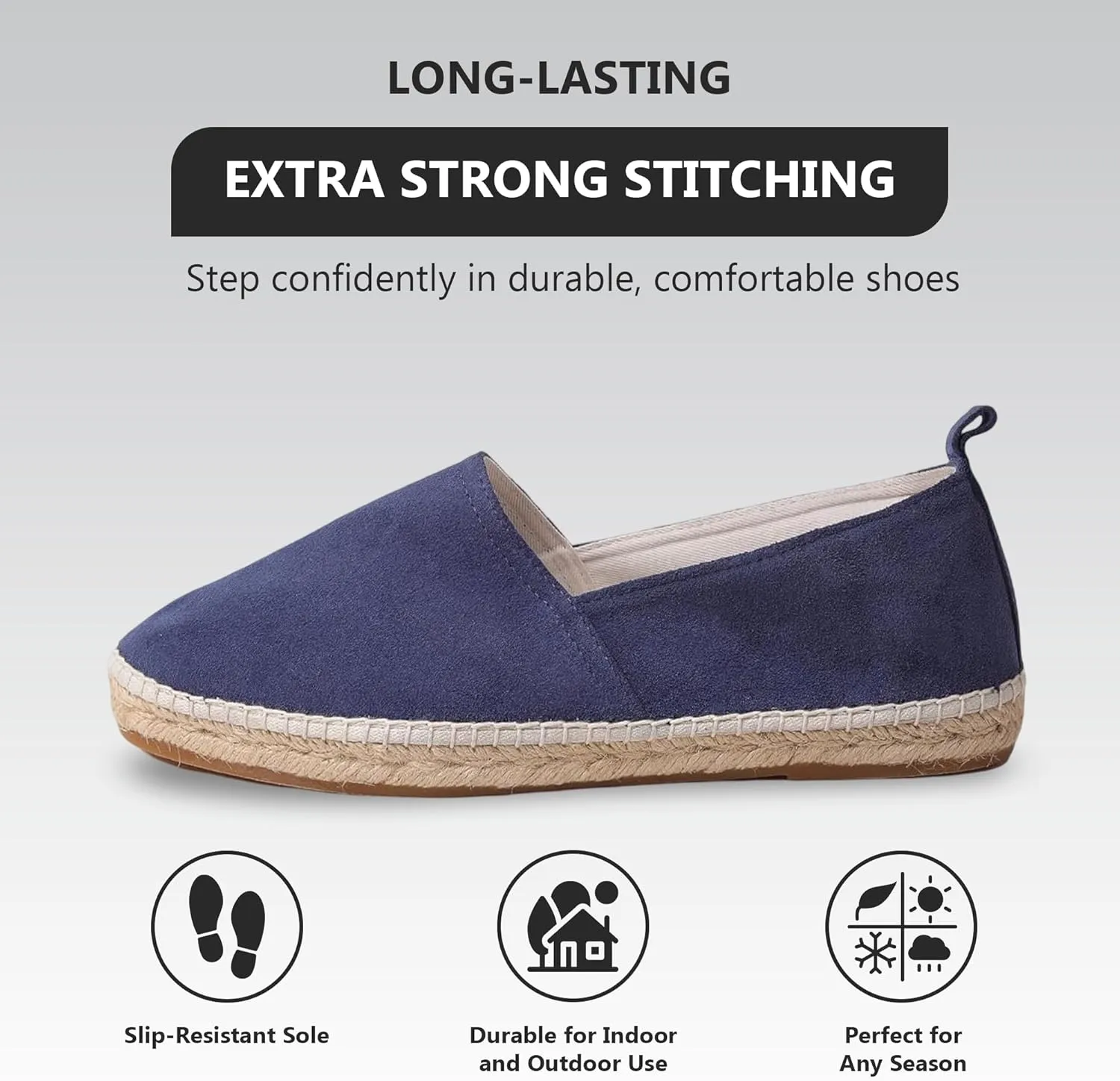 VOLIRIN & KAMMV Closed Toe Comfortable Suede Slip on Flat Espadrilles for Men