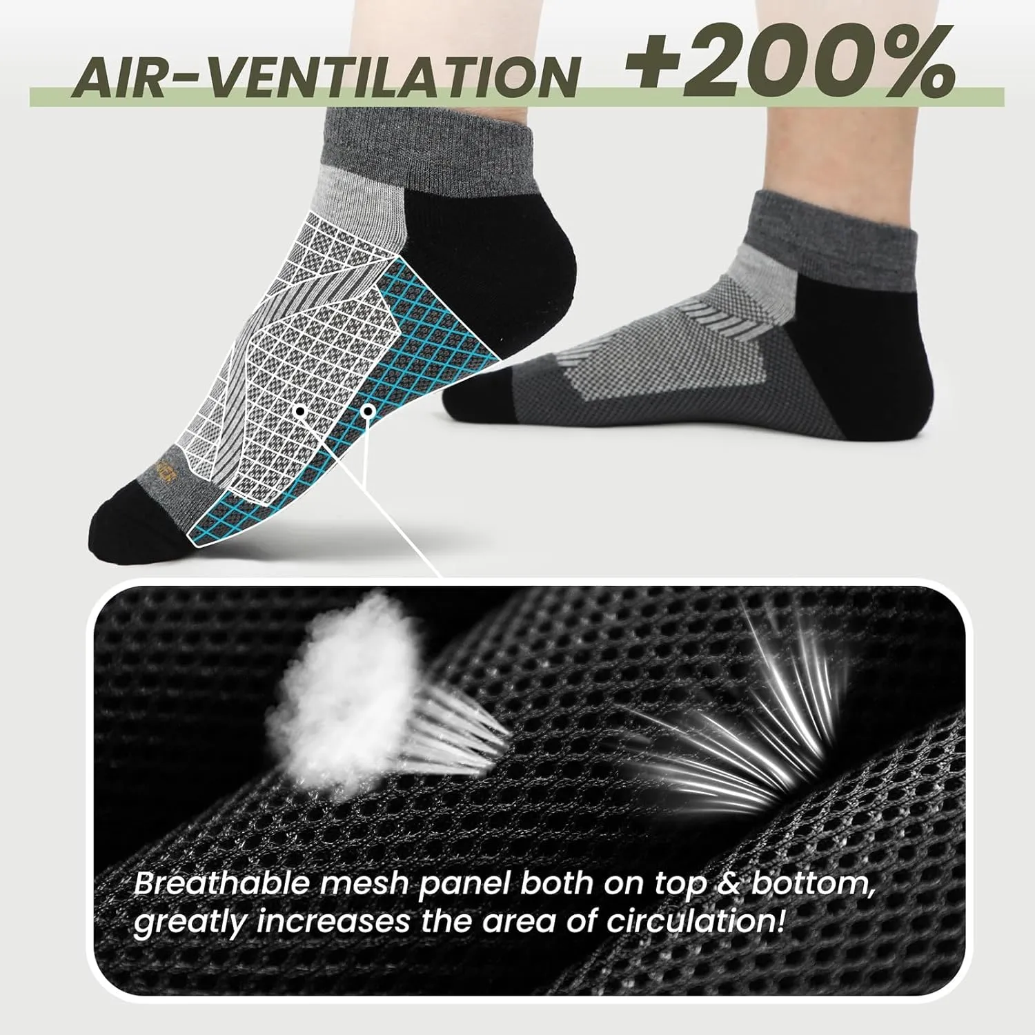WANDER Merino Wool Breathable Running Socks 3 Pairs Athletic Ankle Sock Cushioned Support Thermal Low Cut Hiking Socks