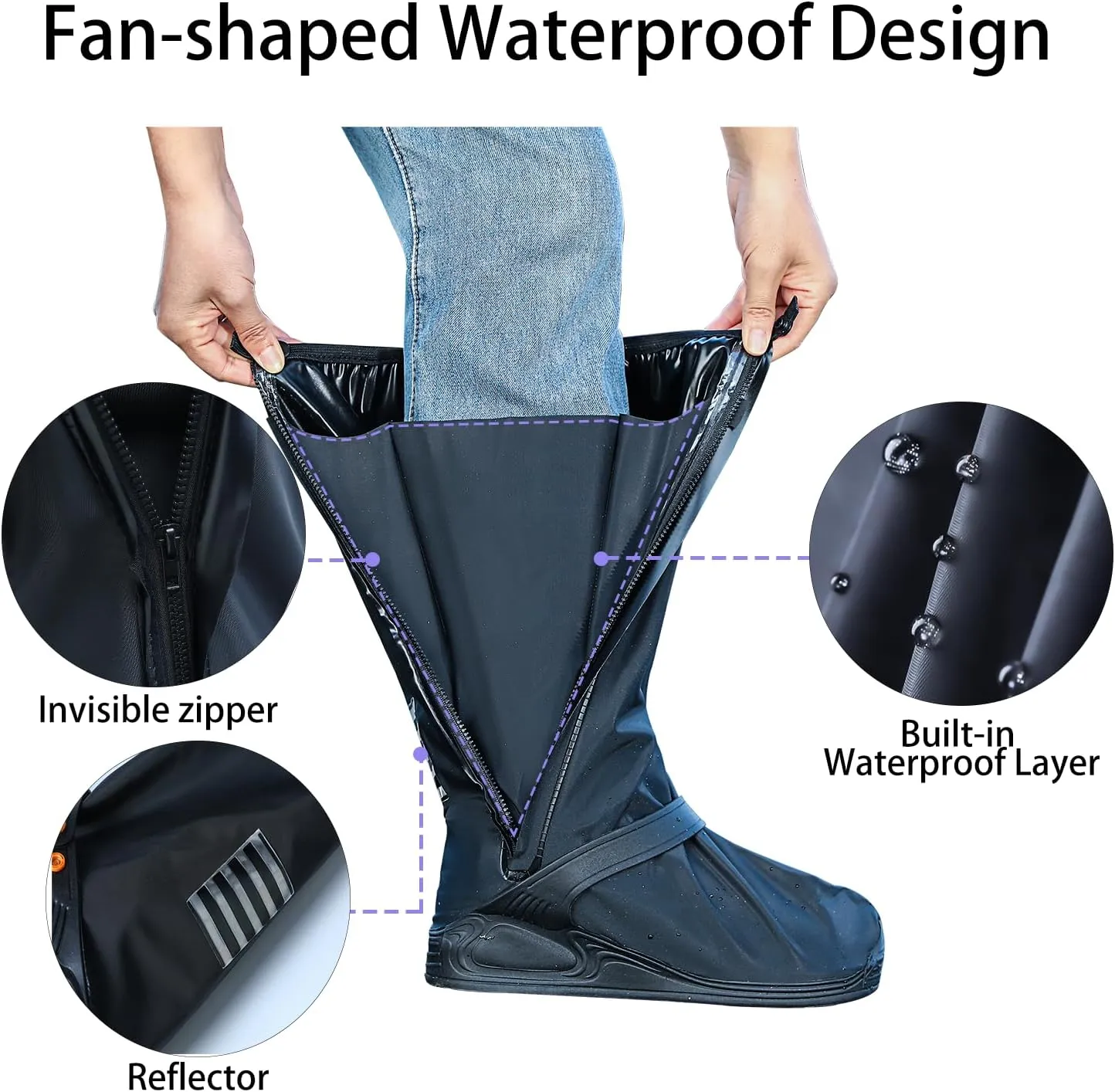 Waterproof Rain Boot Shoe Cover with Reflector Reusable & Foldable