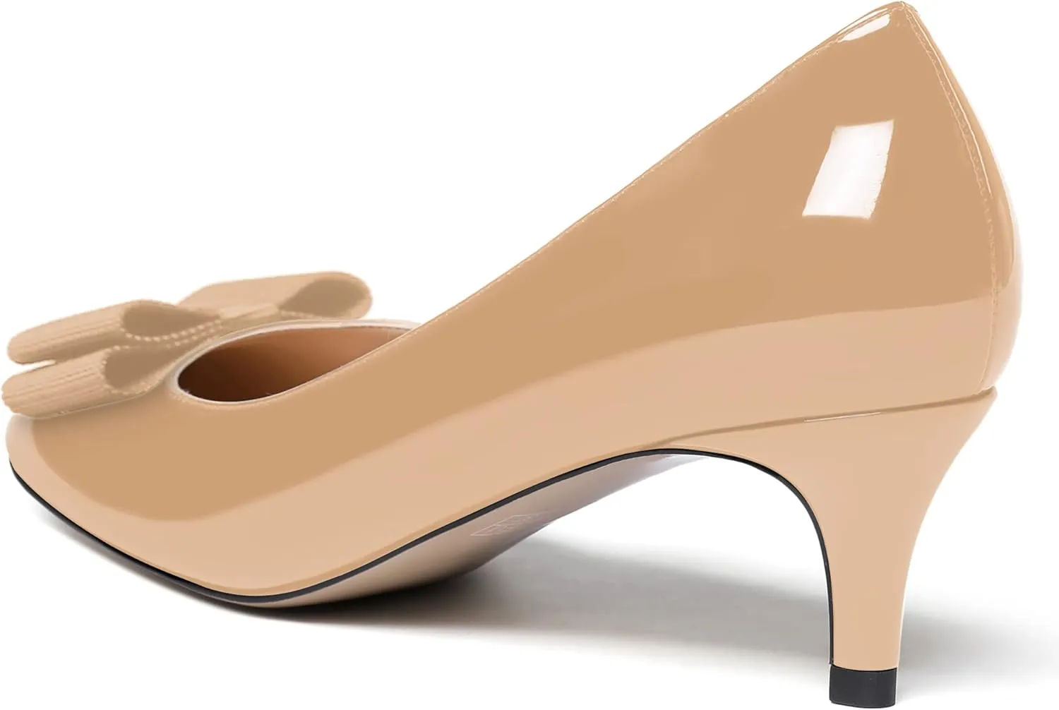 WAYDERNS Women's Bow Solid Patent Slip On Cute Round Toe Dating Kitten Mid Heel Pumps Shoes 2.5 Inch