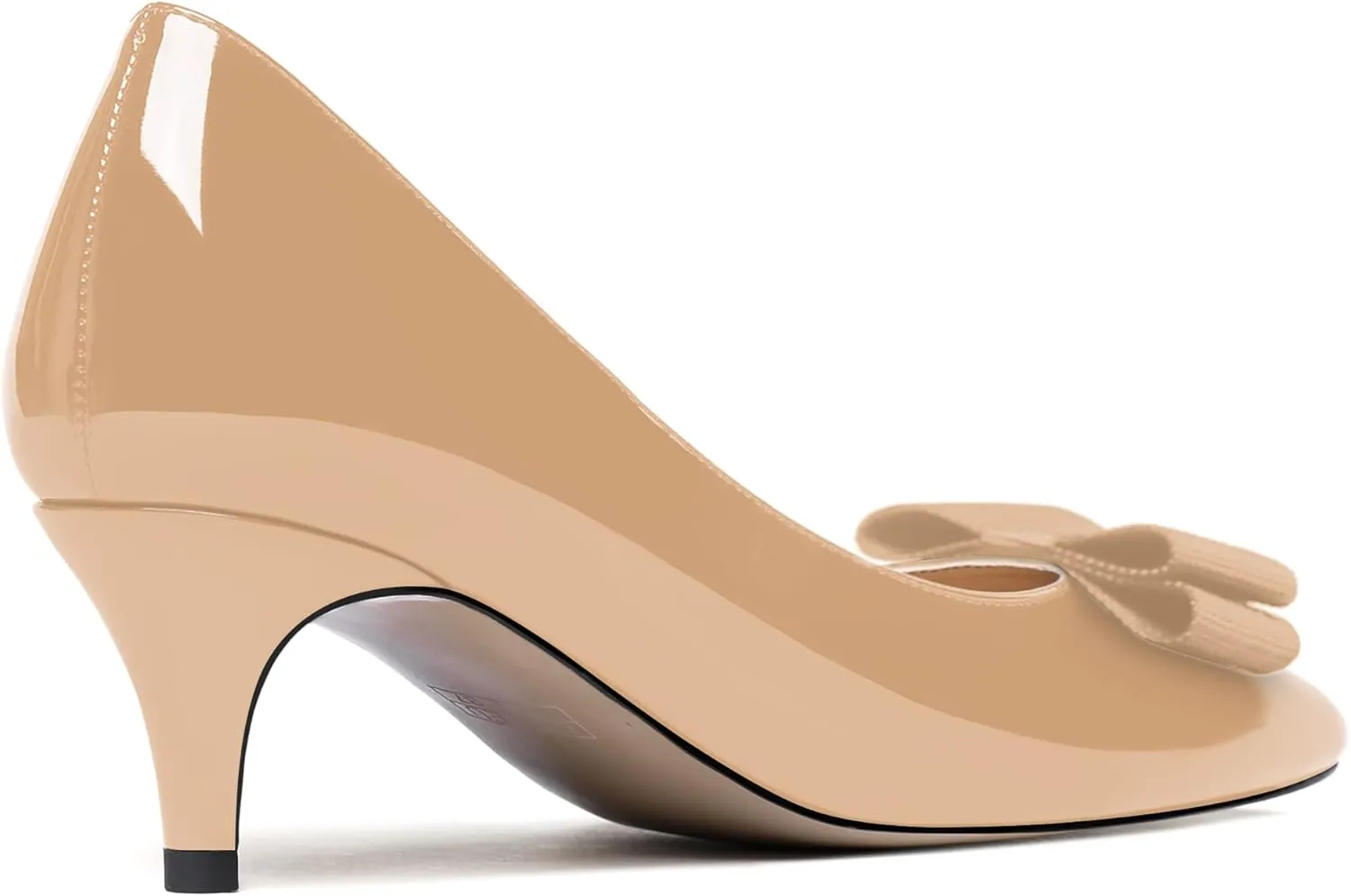 WAYDERNS Women's Bow Solid Patent Slip On Cute Round Toe Dating Kitten Mid Heel Pumps Shoes 2.5 Inch